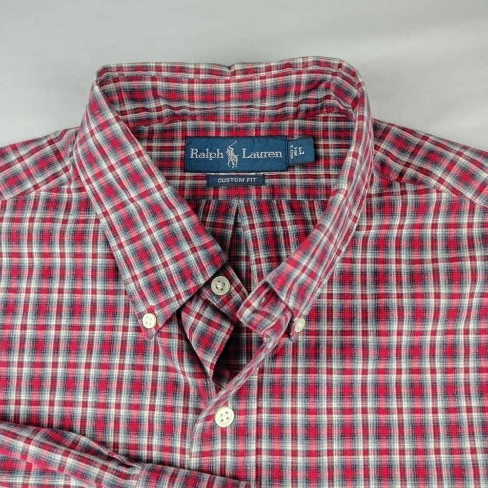 Ralph Lauren Custom Fit Red Plaid Button-Down Shirt Mens Large Long Sleeve EUC - Picture 2 of 16